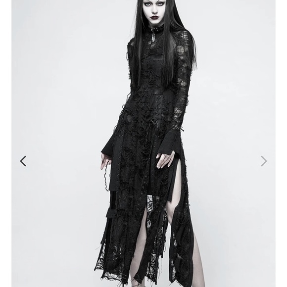 Punk Rave Other - Punk Rave Vintage Rose Lace Mesh Black Long Gothic